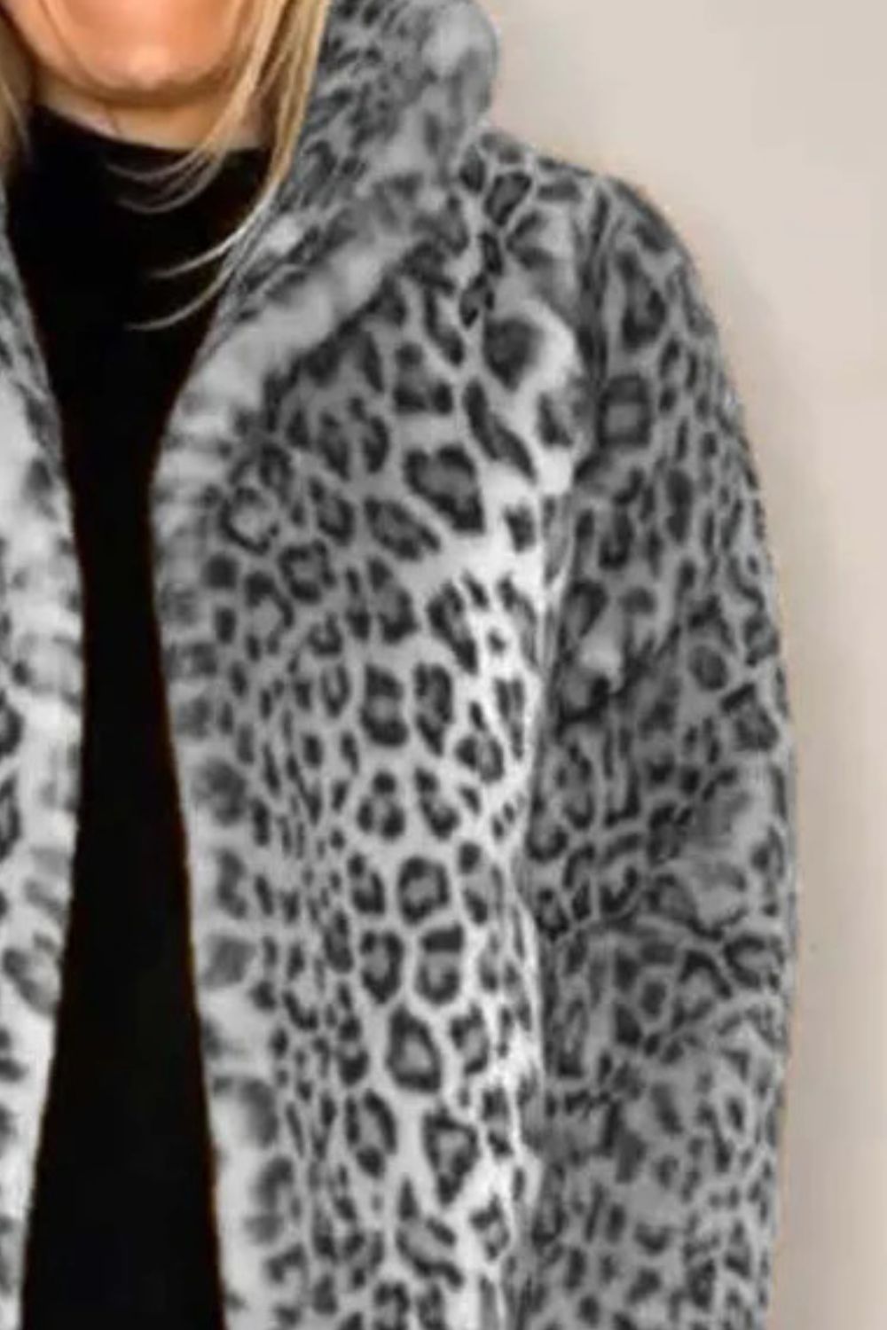 Women  Full Size Leopard Furry Collared Neck Long Sleeve Coat | 5 Colors