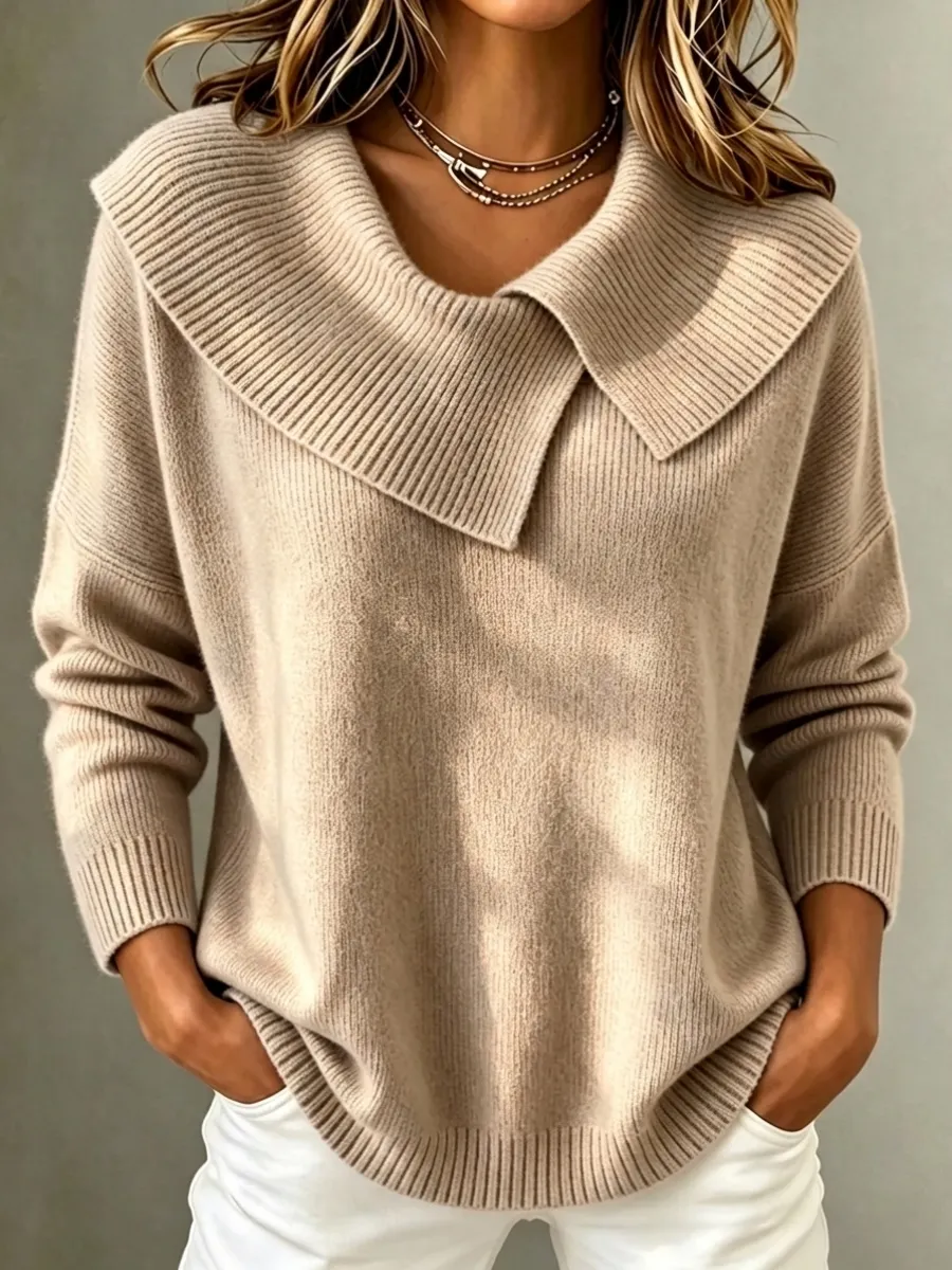 New Arrival🔥 Women's Casual Shawl Collar Ribbed Knit Sweater