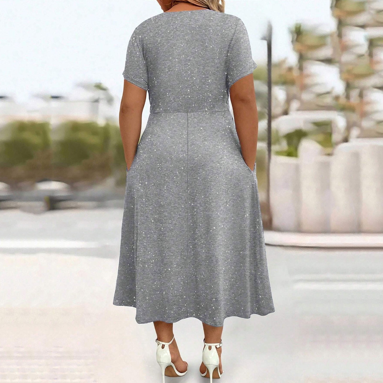 Women V-Neck Short Sleeve Midi Dresses