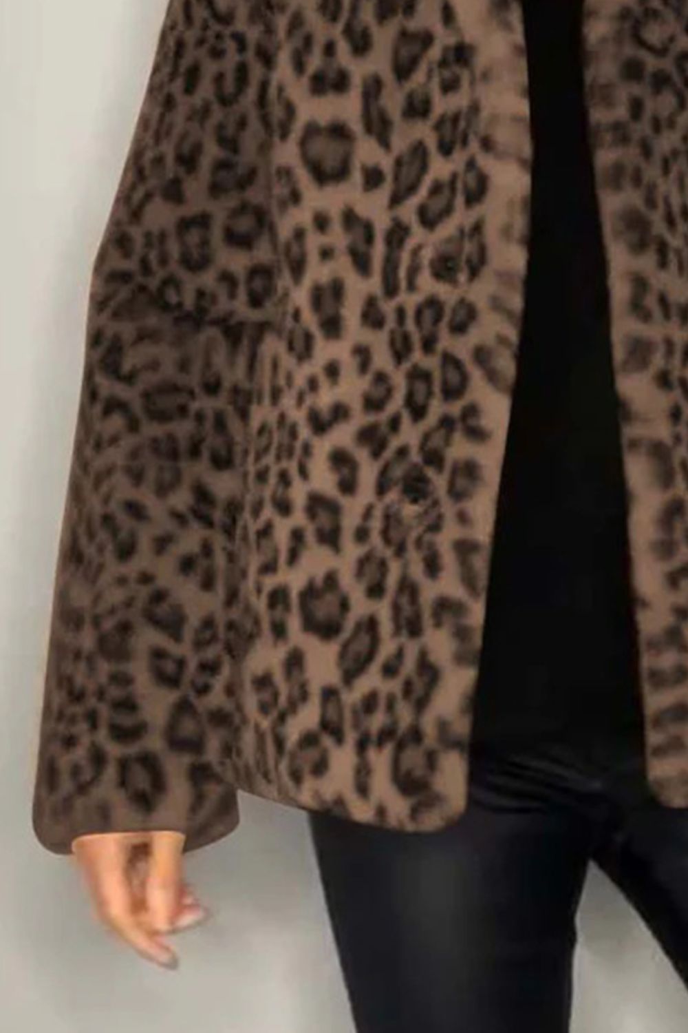 Women  Full Size Leopard Furry Collared Neck Long Sleeve Coat | 5 Colors