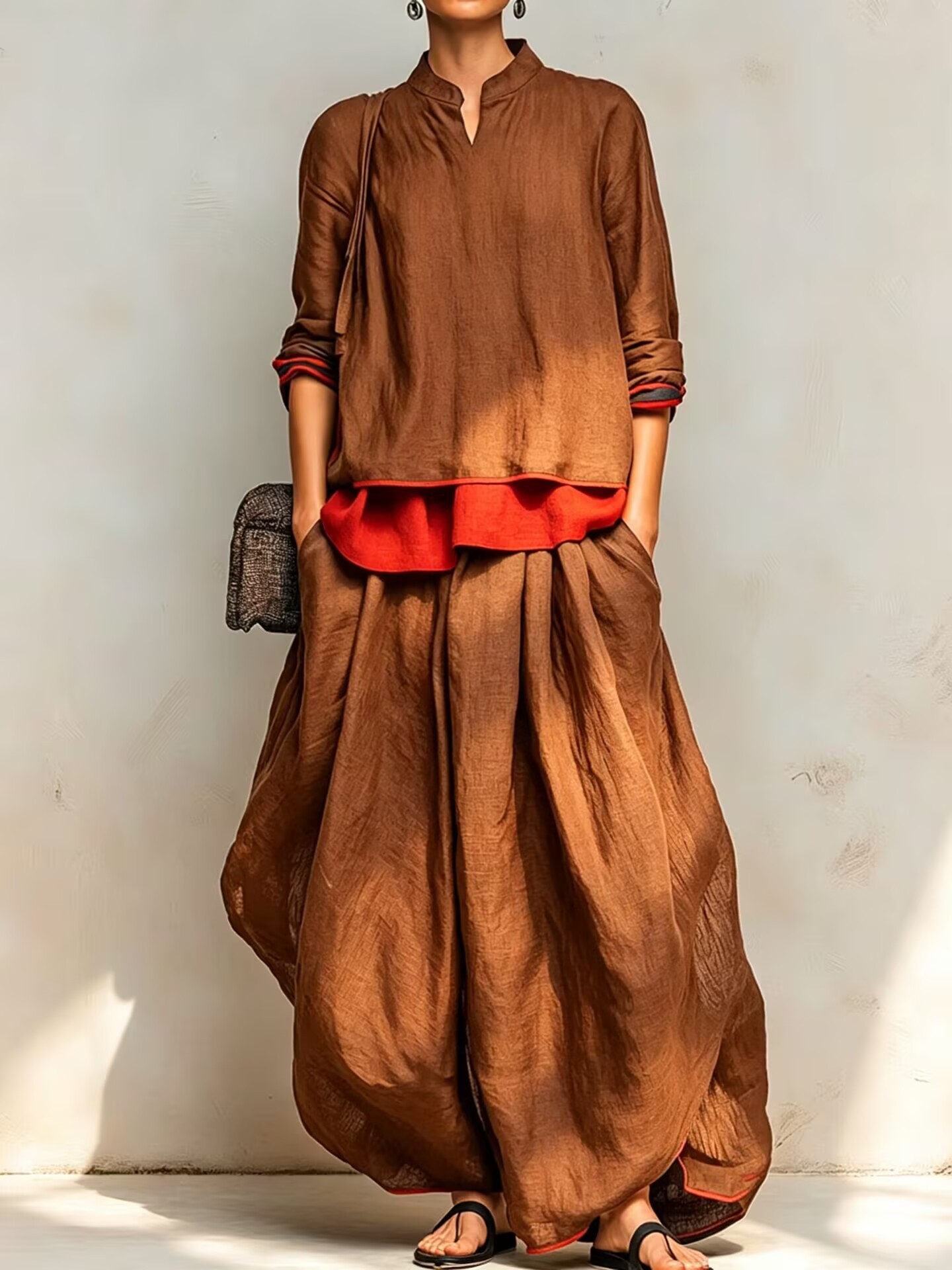 Women Elegant Layered Wide-Leg Two-Piece Set