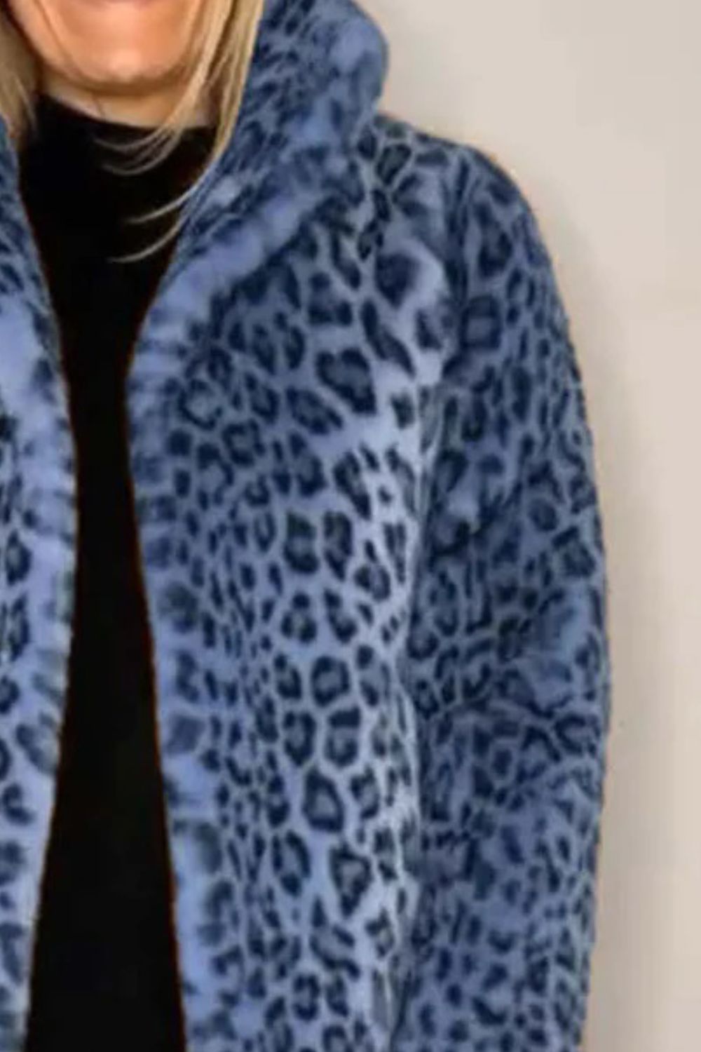 Women  Full Size Leopard Furry Collared Neck Long Sleeve Coat | 5 Colors
