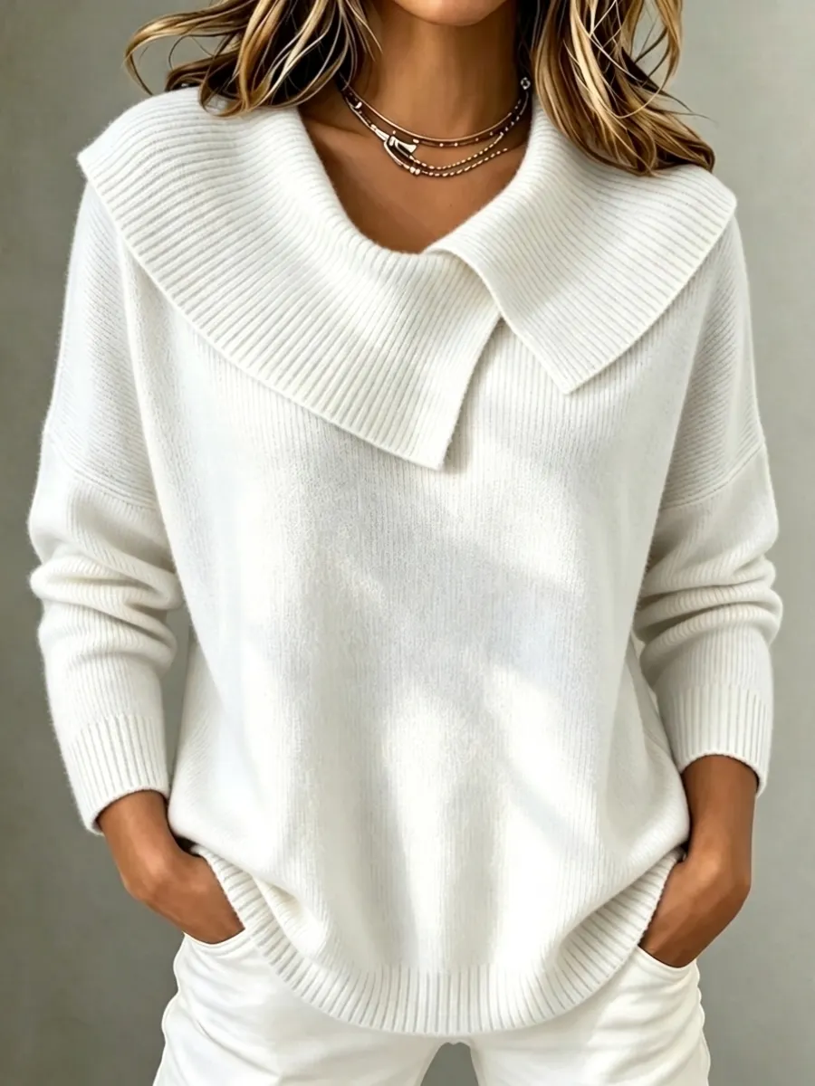 New Arrival🔥 Women's Casual Shawl Collar Ribbed Knit Sweater