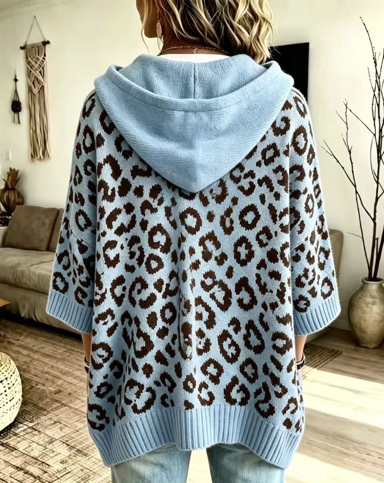 Comfortable And Casual Leopard-print Knitted Hoodie