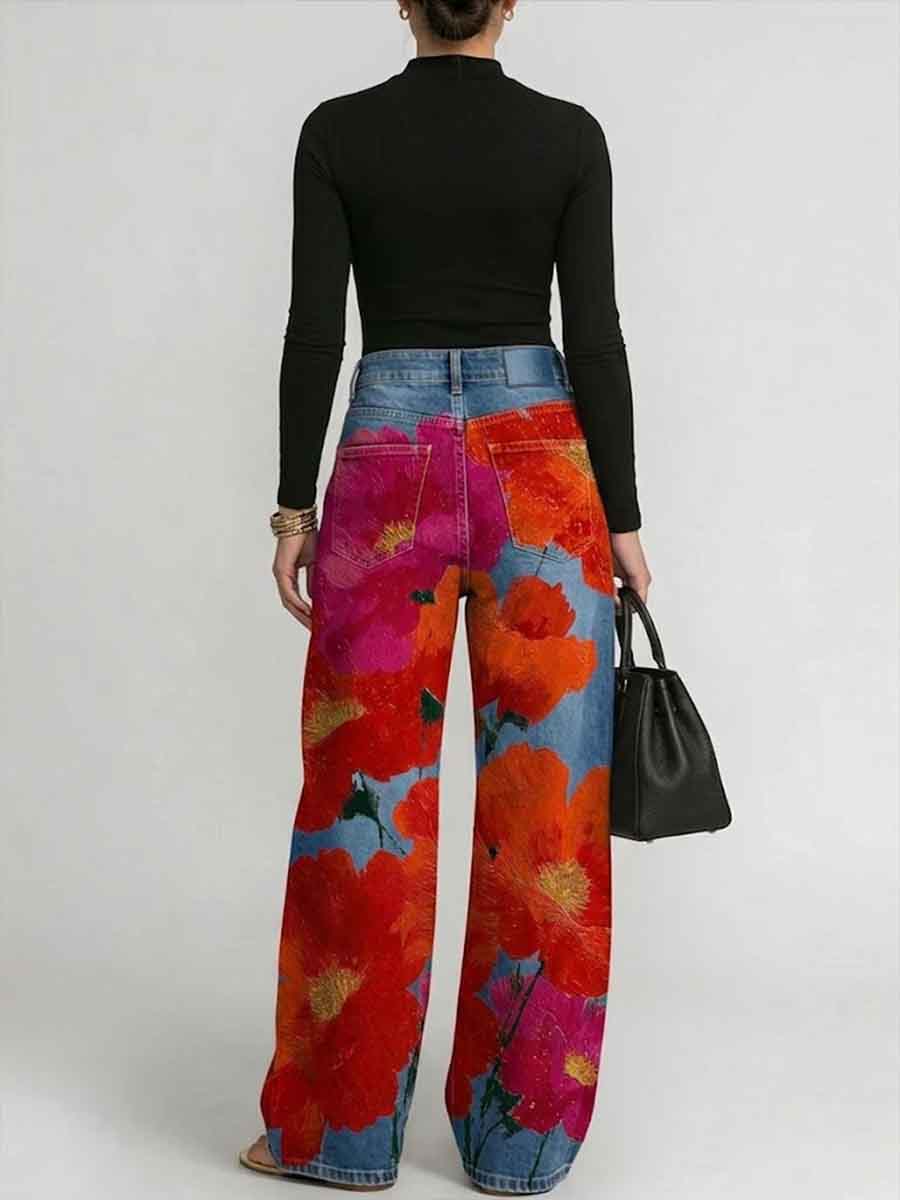 Women's Vintage Florals Print Loose-fit Jeans