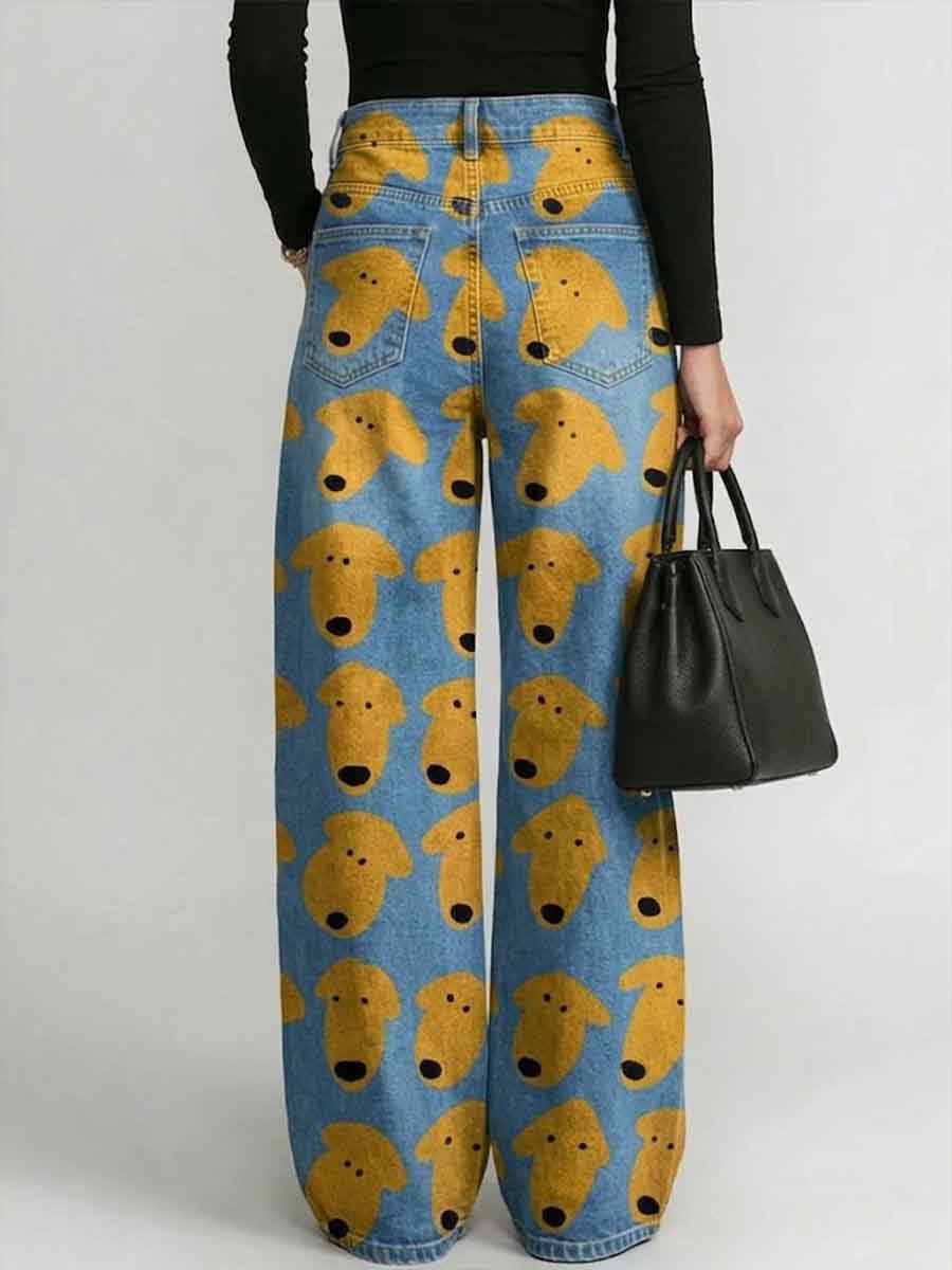 Women's Funny Doges Print Loose-fit Jeans