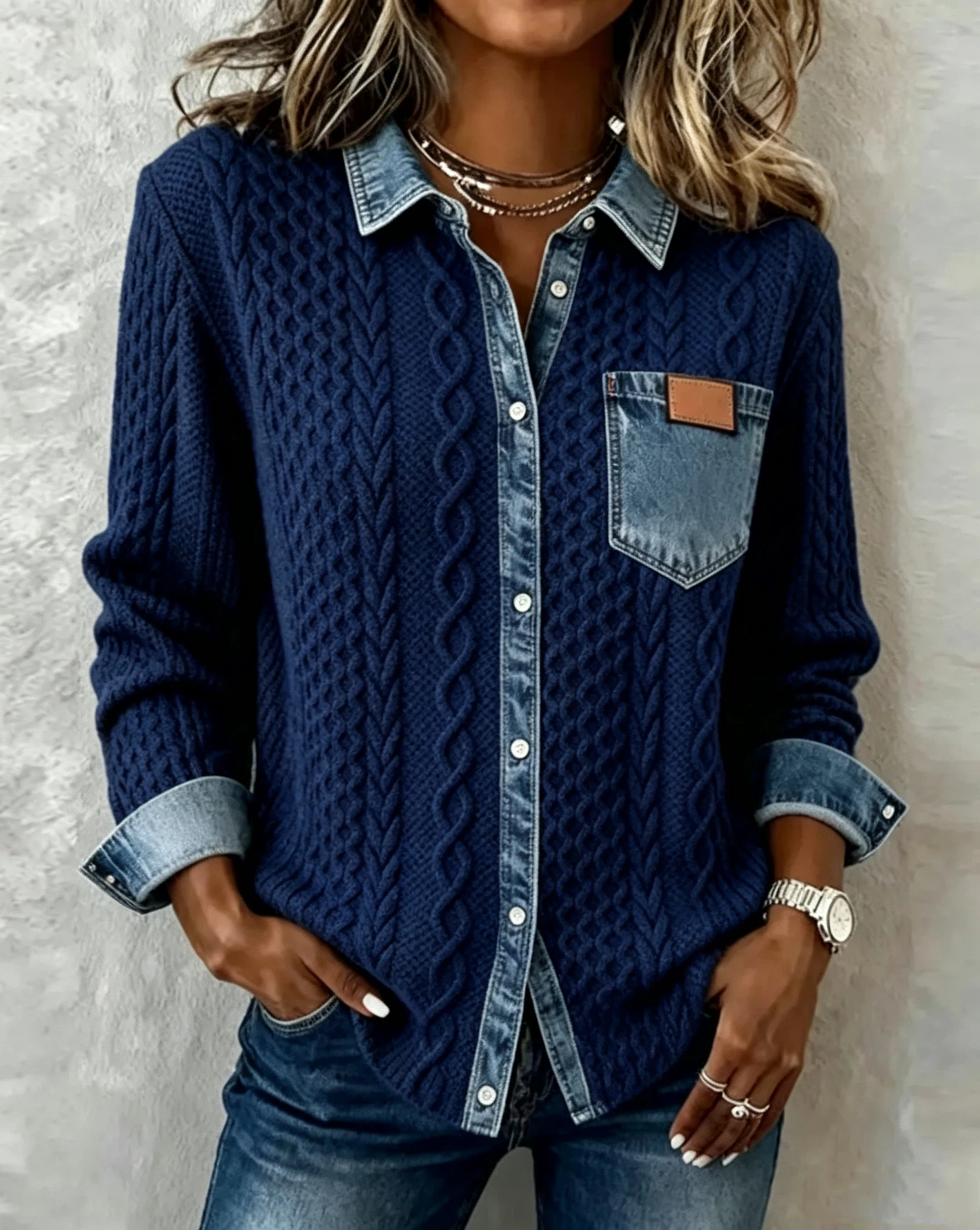 CLEARANCE SALE🔥 Long-Sleeve Shirt with Denim Patchwork