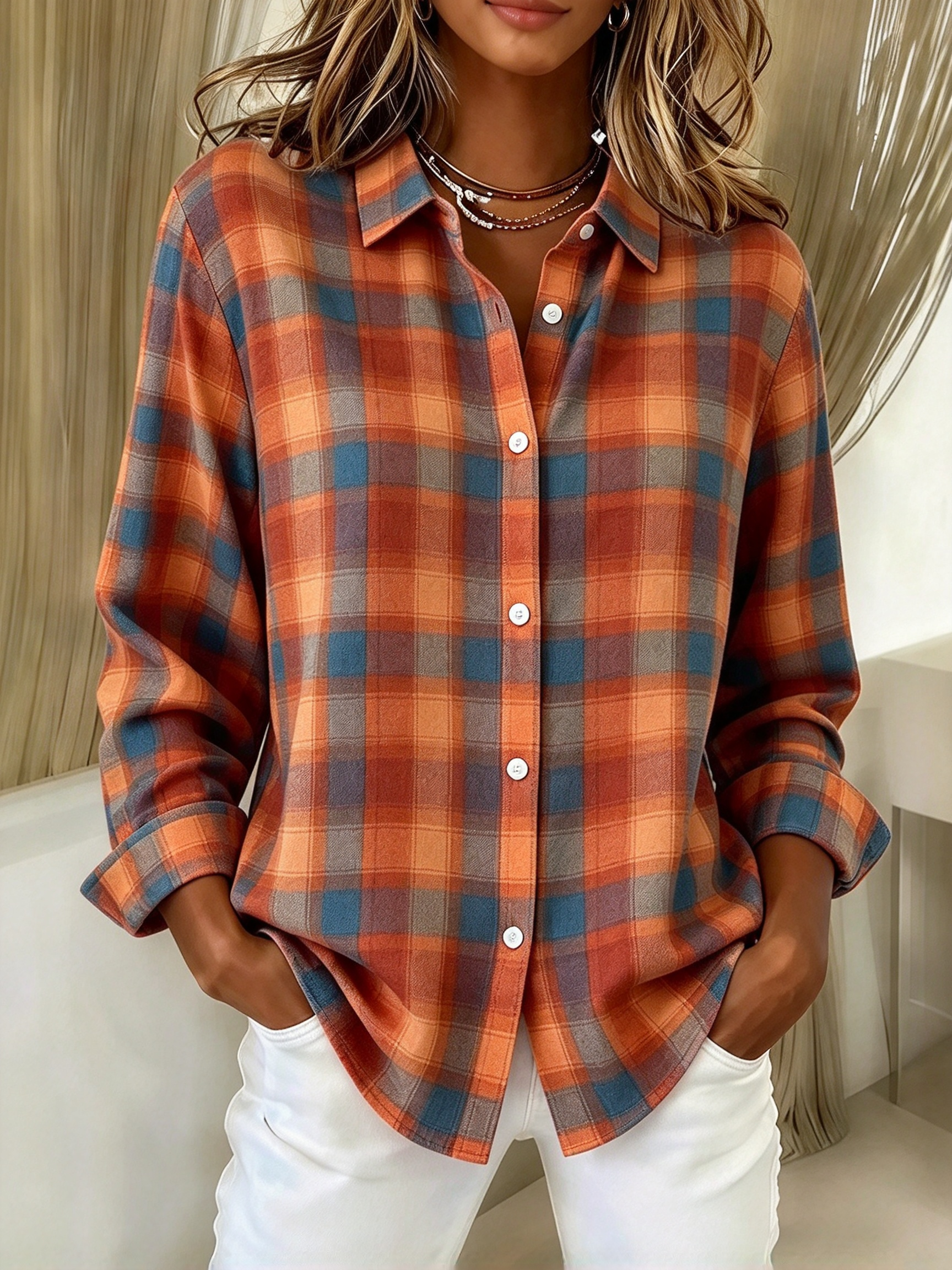 Versatile Plaid Button-Down Shirt, Casual Workwear Long Sleeve Top - Soft & Easy to Style