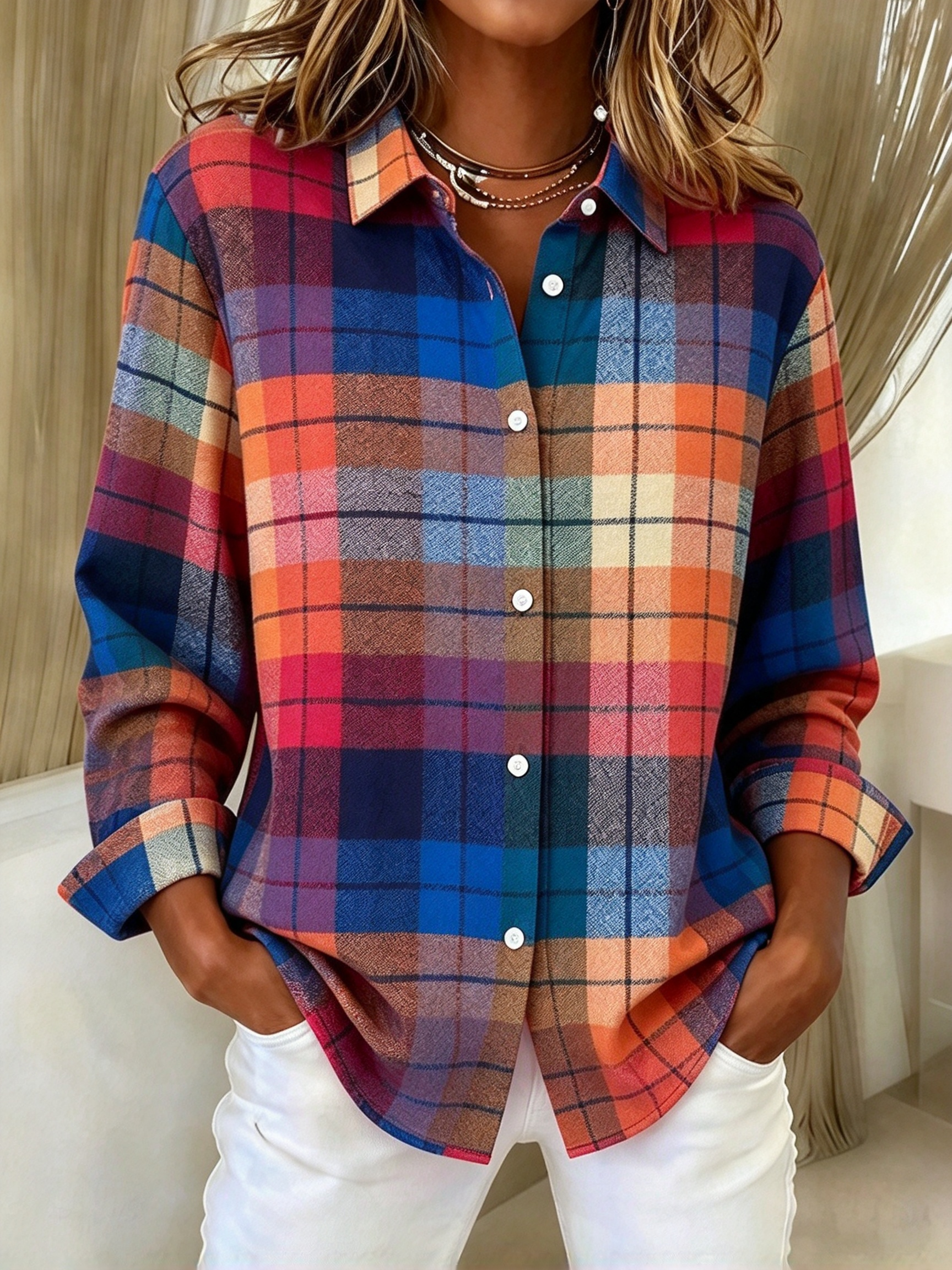 Versatile Plaid Button-Down Shirt, Casual Workwear Long Sleeve Top - Soft & Easy to Style