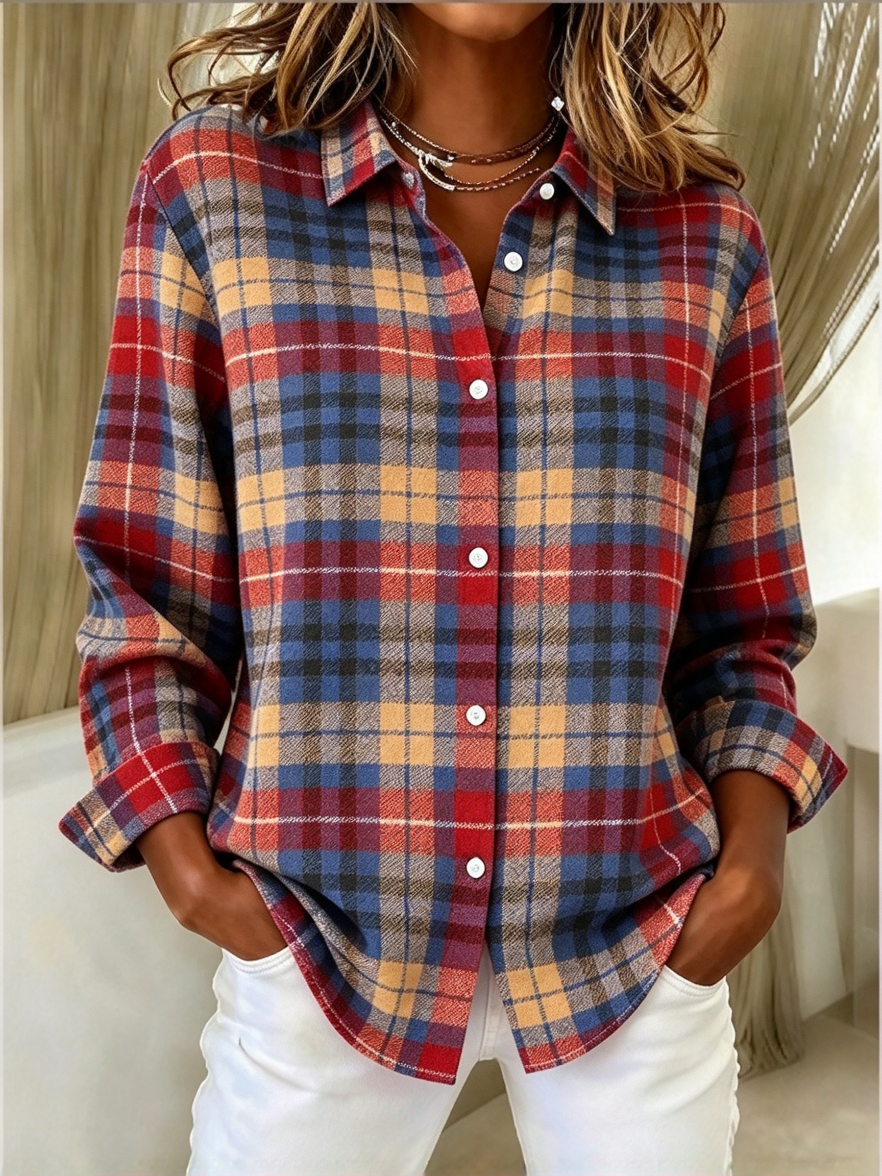 Versatile Plaid Button-Down Shirt, Casual Workwear Long Sleeve Top - Soft & Easy to Style