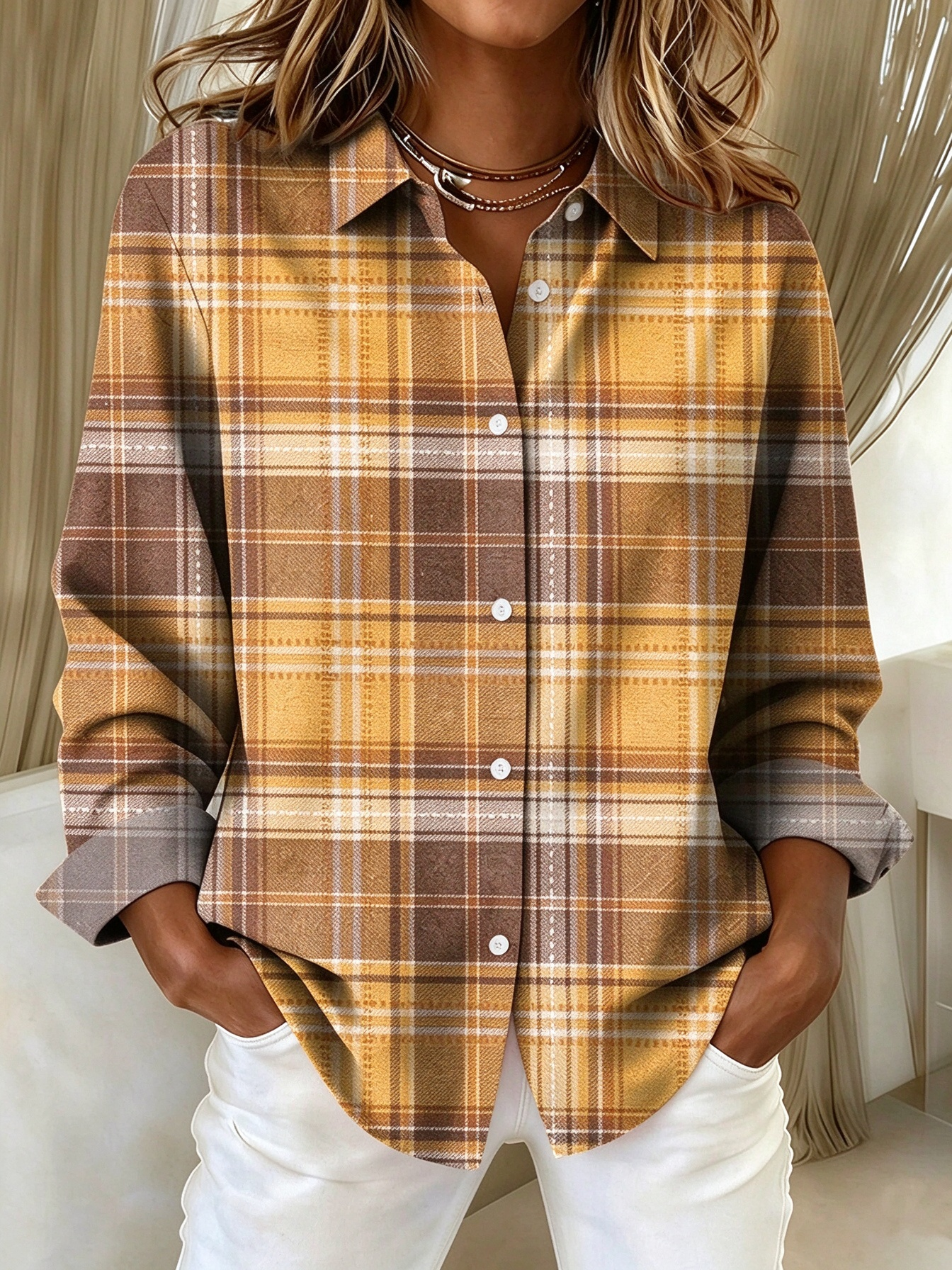 Versatile Plaid Button-Down Shirt, Casual Workwear Long Sleeve Top - Soft & Easy to Style