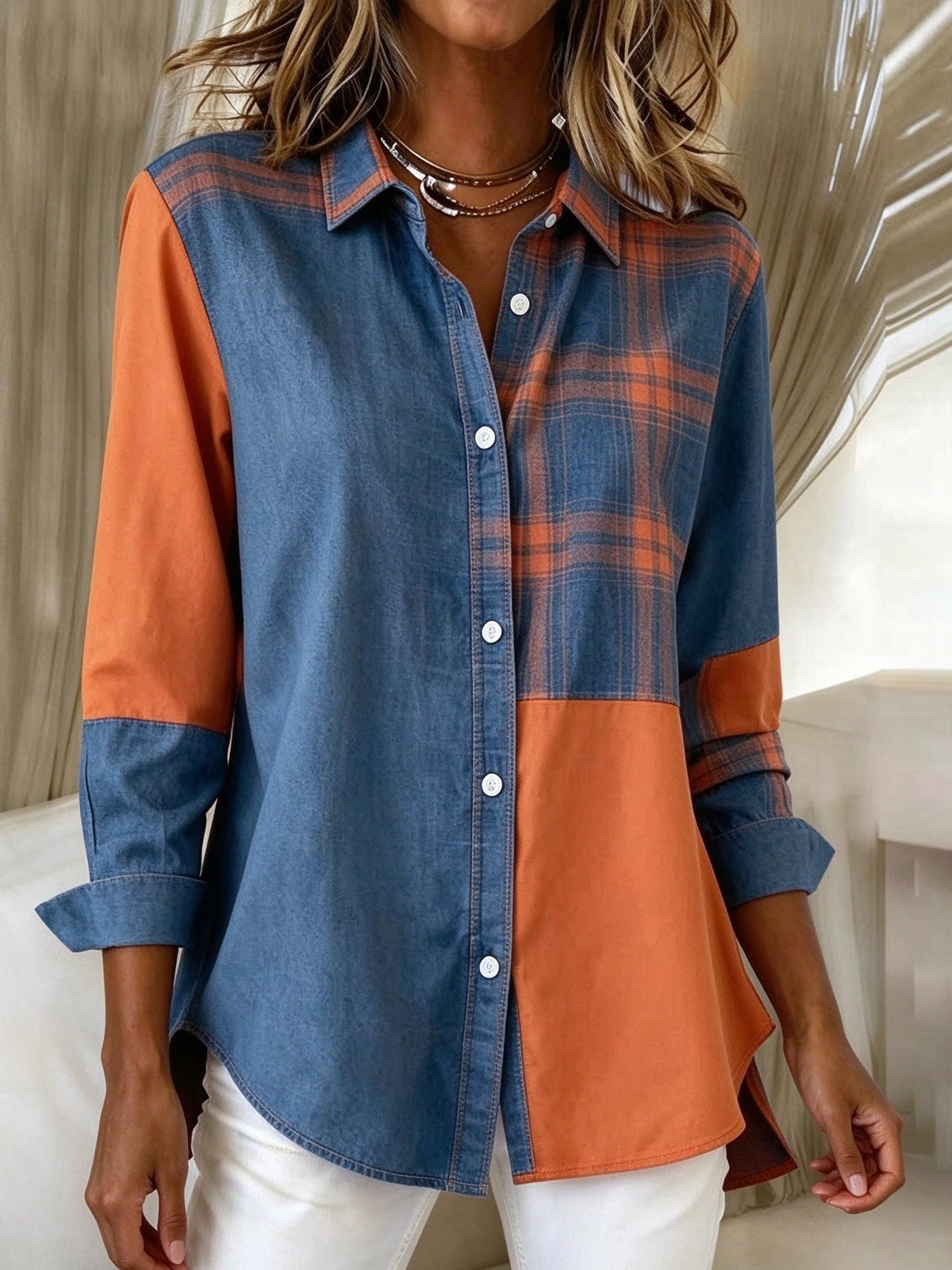 Versatile Plaid Button-Down Shirt, Casual Workwear Long Sleeve Top - Soft & Easy to Style