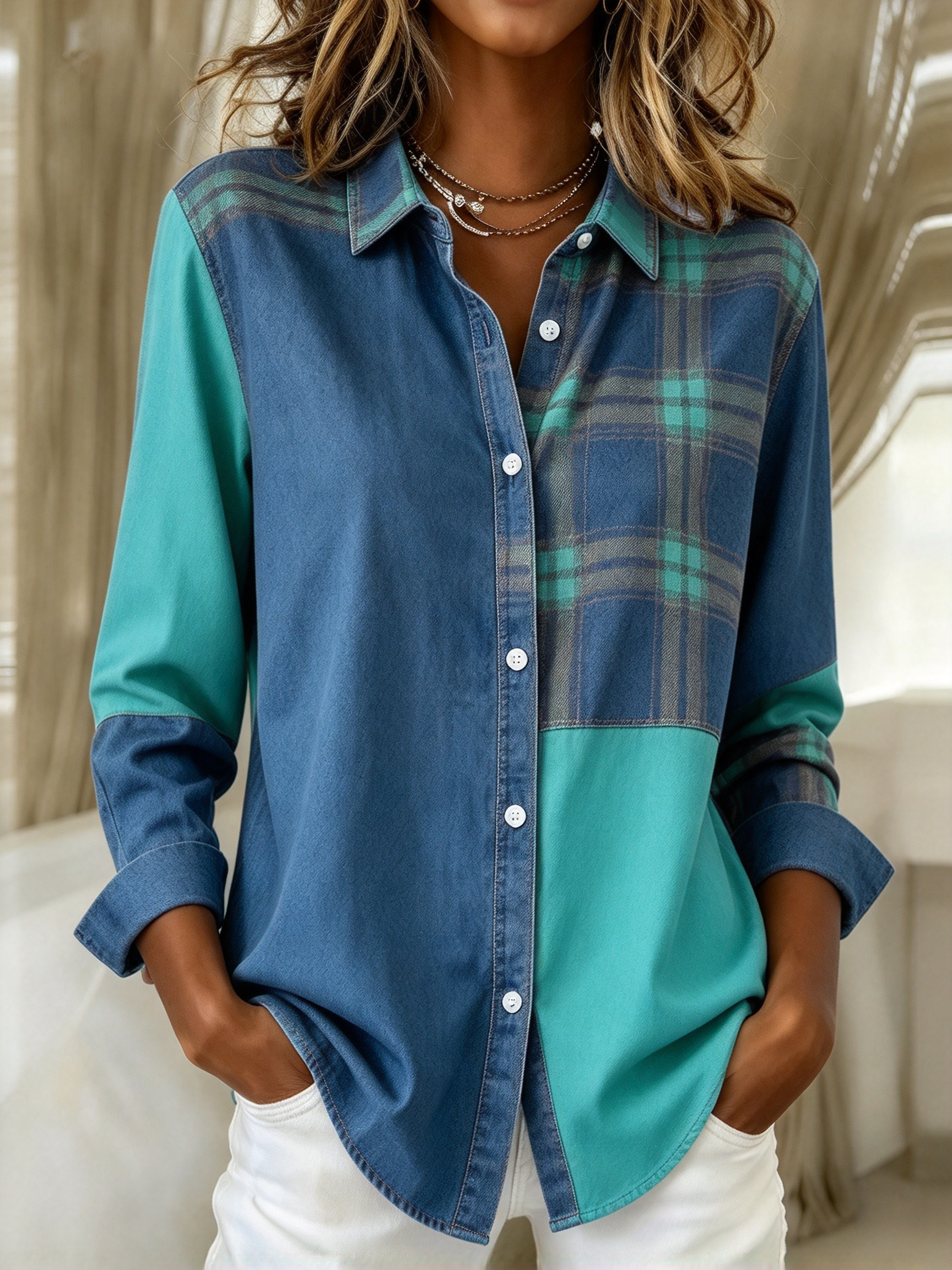 Versatile Plaid Button-Down Shirt, Casual Workwear Long Sleeve Top - Soft & Easy to Style