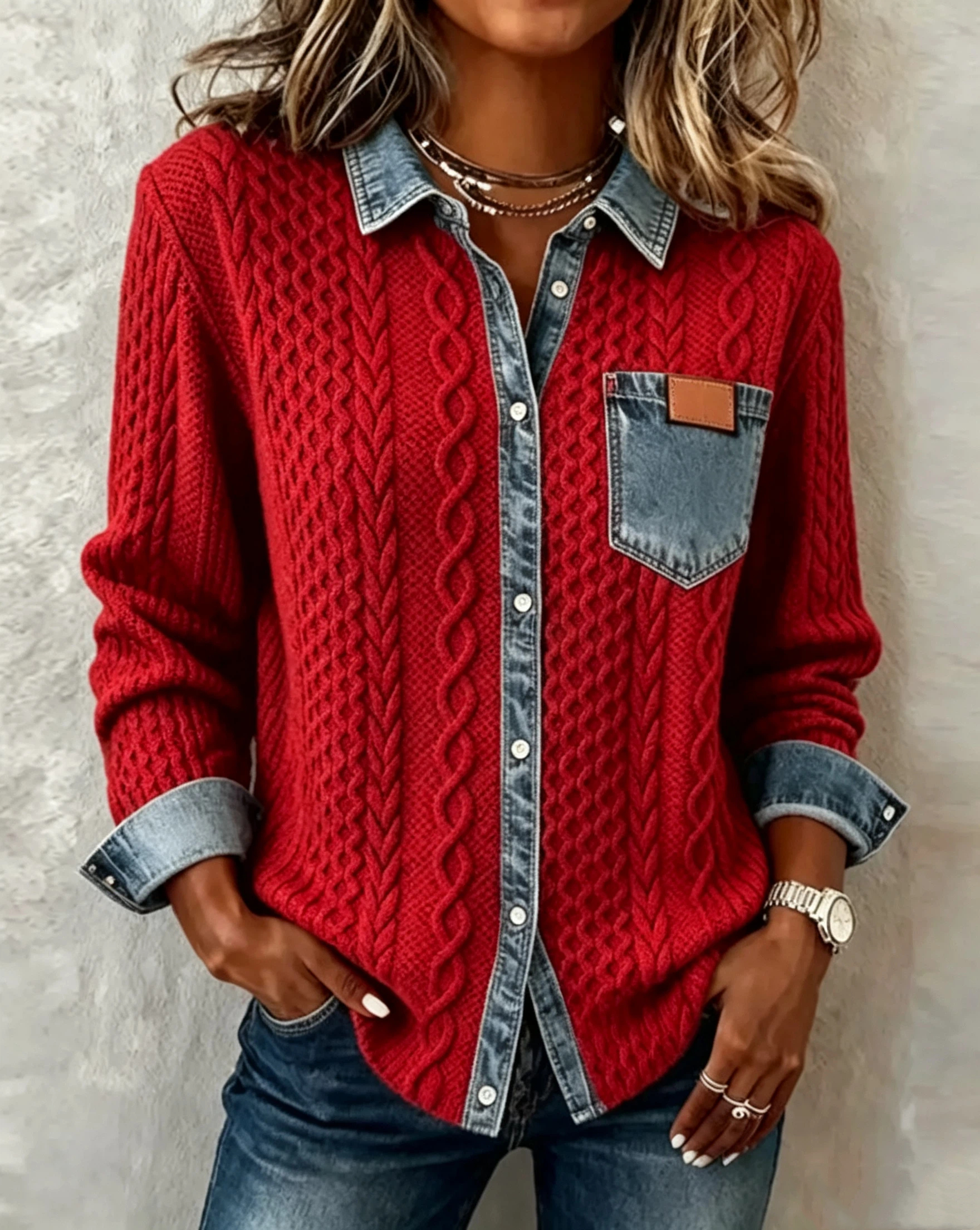 CLEARANCE SALE🔥 Long-Sleeve Shirt with Denim Patchwork