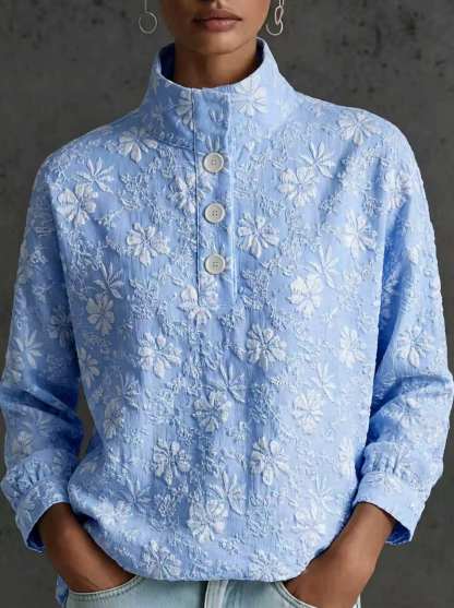 New Arrivals🔥Chic Versatile Mock Neck Button Down Jacquard Pullover