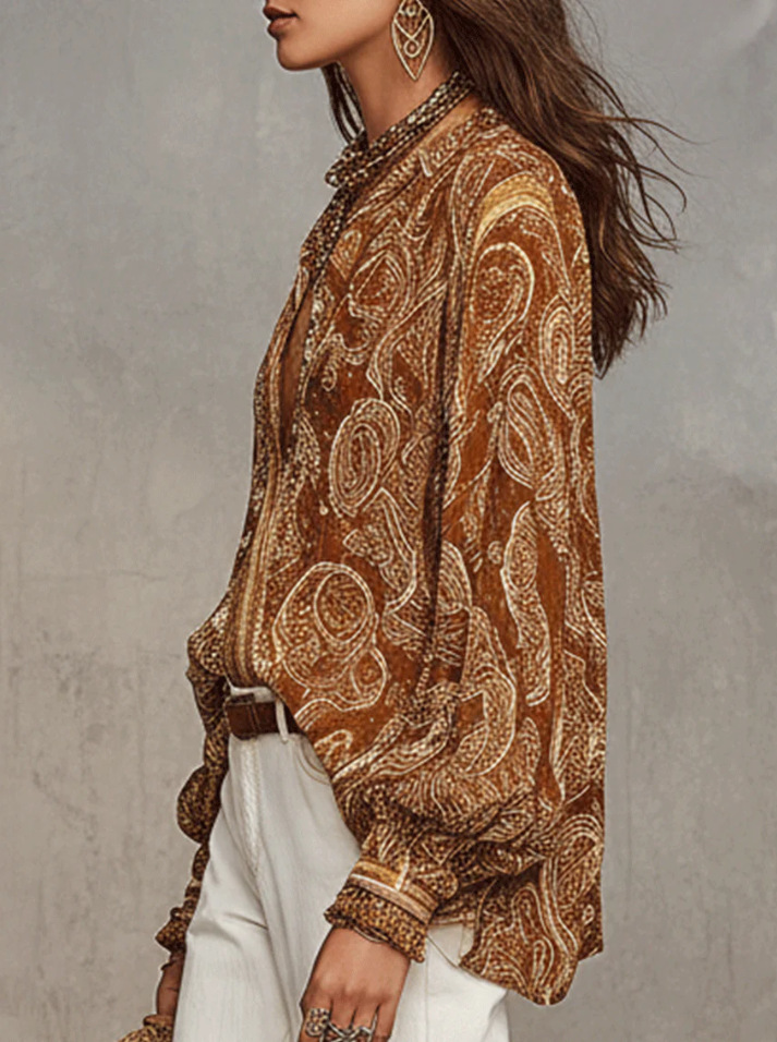🔥 NEW ARRIVALS! Stunning Boho Print Blouse - Flowy Oversized Lantern Sleeve Top