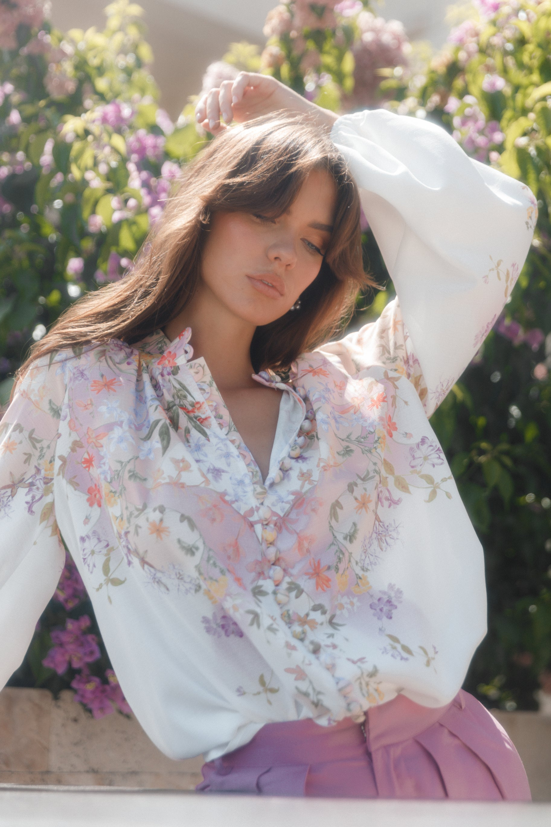 New Arrivals 💙 Romantic Loose Fit Floral Shirt With Puff Sleeves