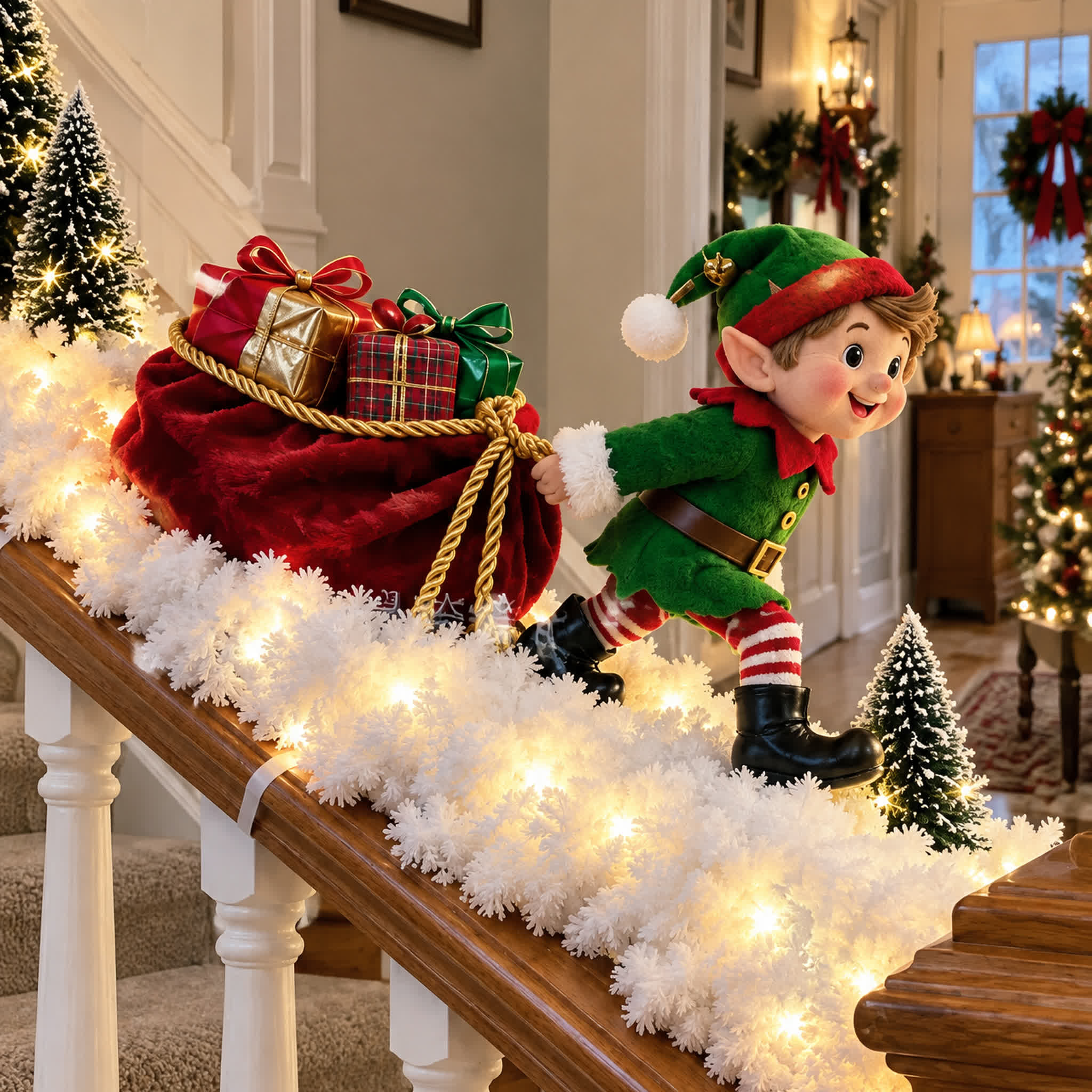 Christmas Light-Up Banister Scenes