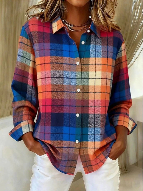 Versatile Plaid Button-Down Shirt, Casual Workwear Long Sleeve Top - Soft & Easy to Style