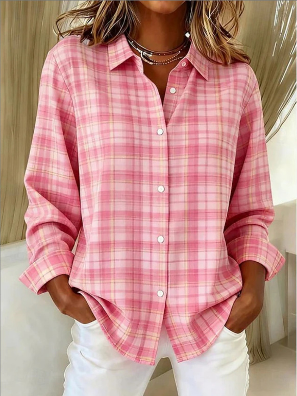 Versatile Plaid Button-Down Shirt, Casual Workwear Long Sleeve Top - Soft & Easy to Style