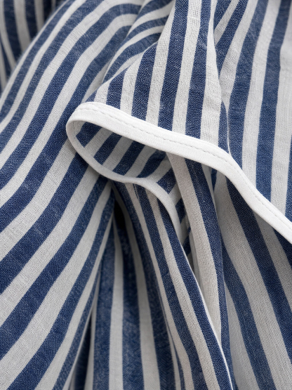 Women's Light‑Blue Linen Fabric Stand‑Collar Half‑Zip Oversized Top & Wide‑Leg Pants Set