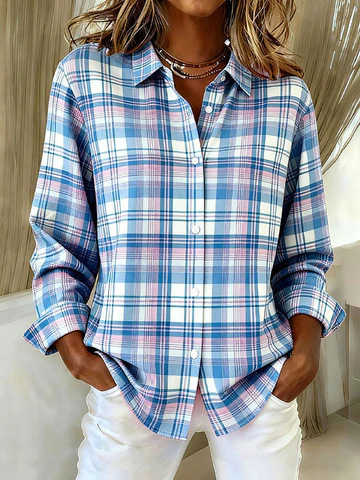 Versatile Plaid Button-Down Shirt, Casual Workwear Long Sleeve Top - Soft & Easy to Style