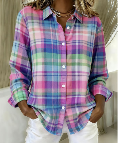 Versatile Plaid Button-Down Shirt, Casual Workwear Long Sleeve Top - Soft & Easy to Style