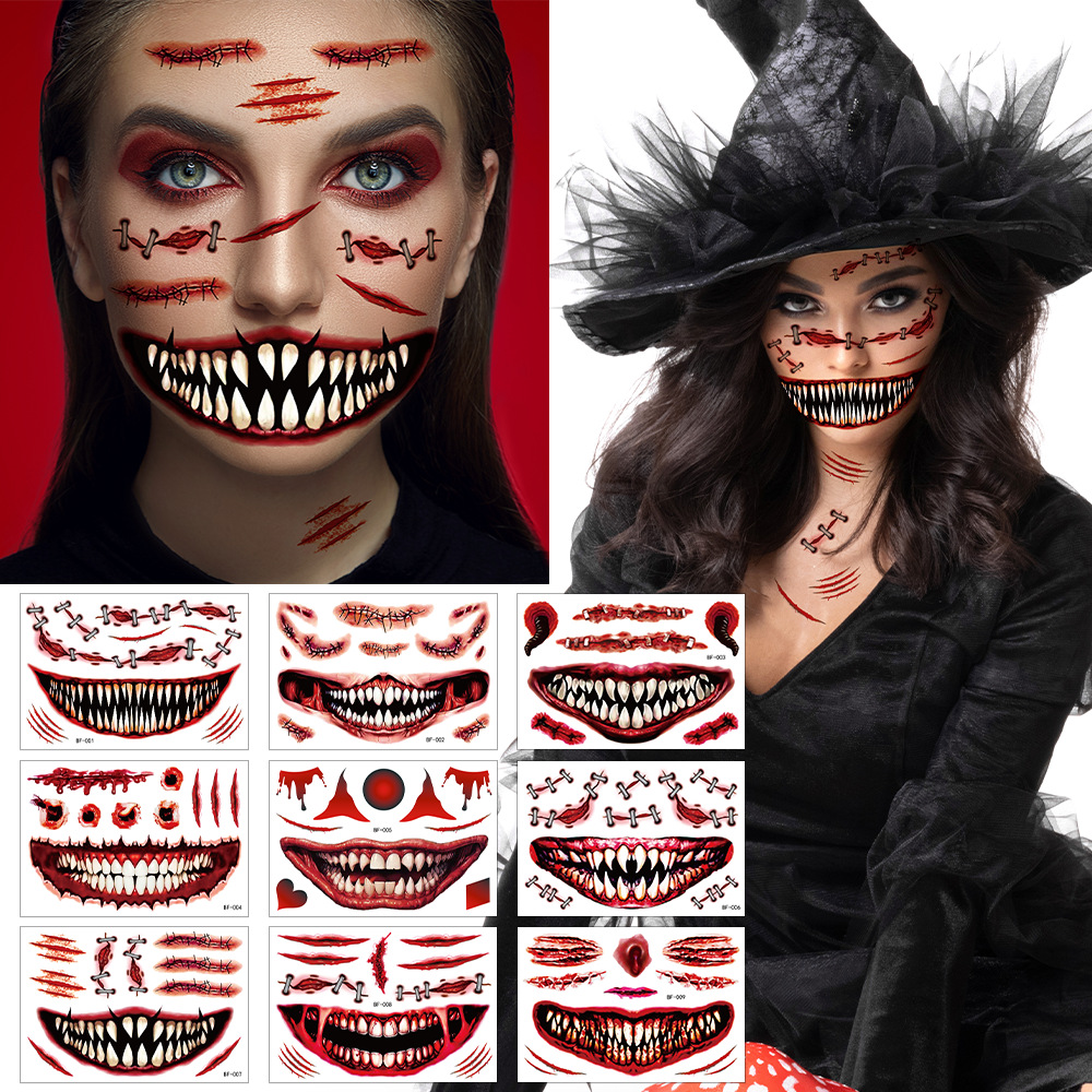 Halloween 3D Horror Face Temporary Tattoos
