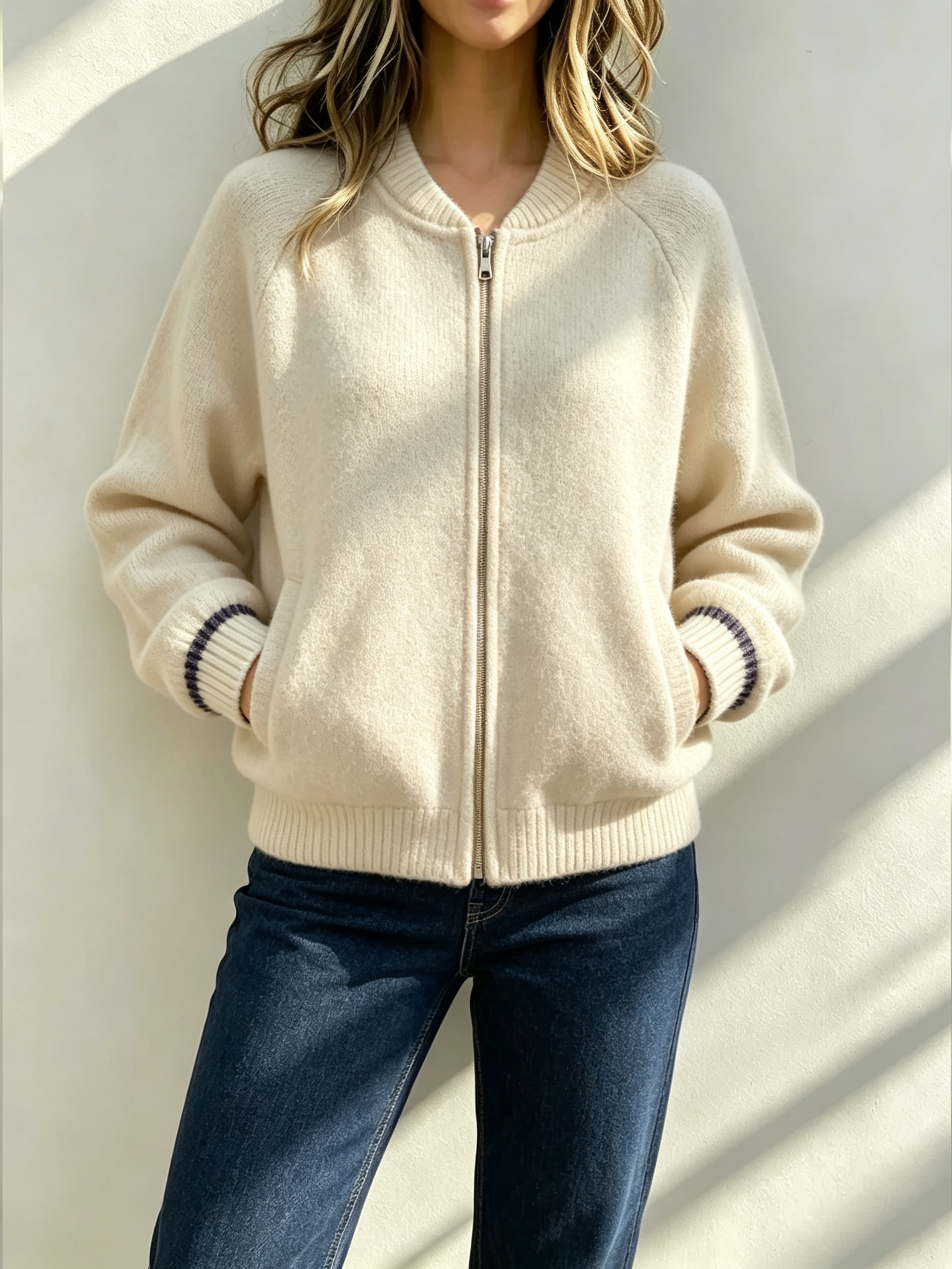 Women's Plush Crew-Neck Zip-Up Jacket
