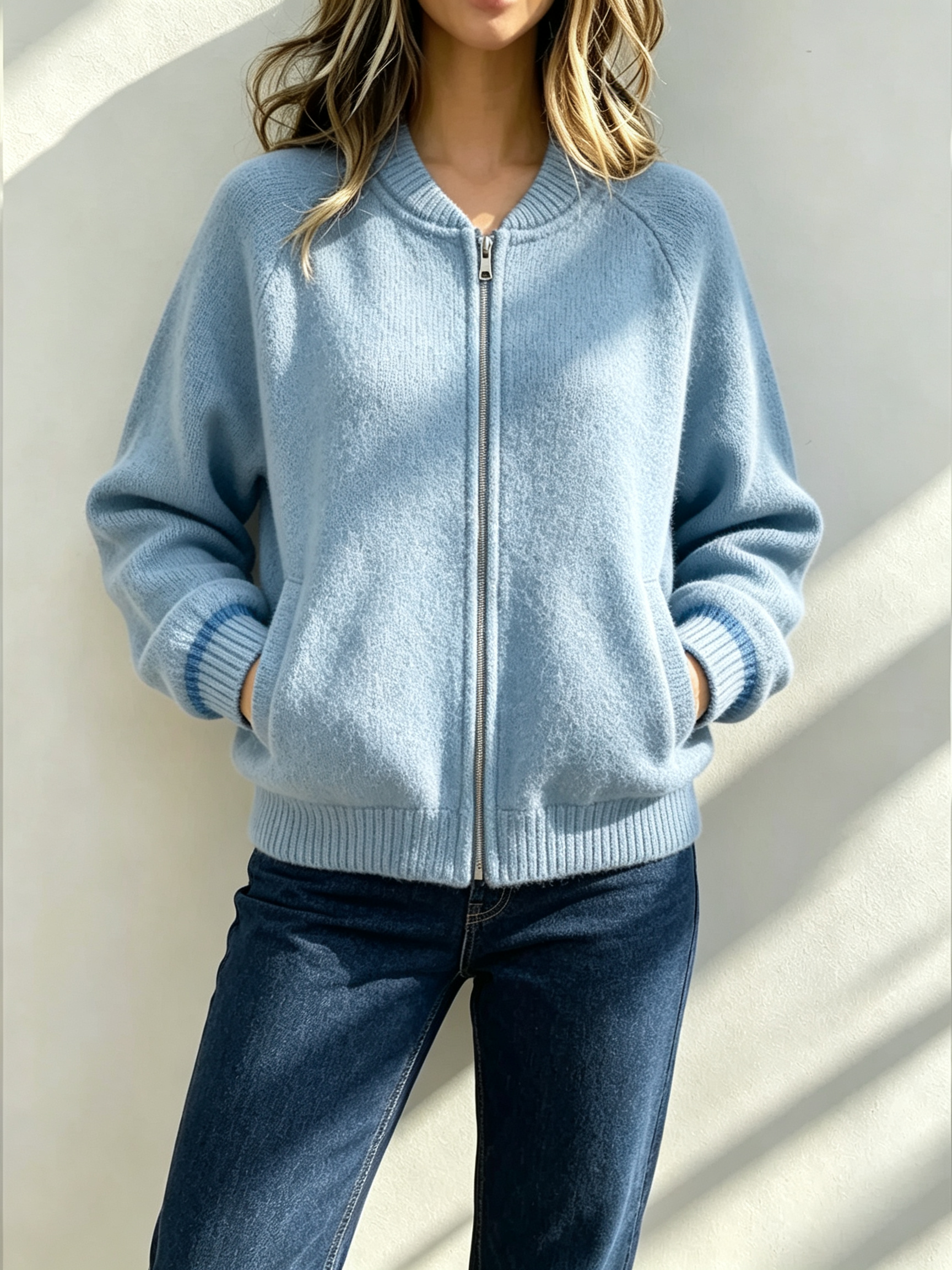 Women's Plush Crew-Neck Zip-Up Jacket