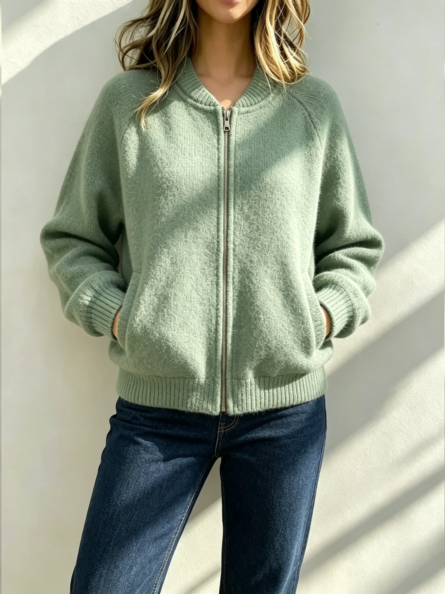 Women's Plush Crew-Neck Zip-Up Jacket