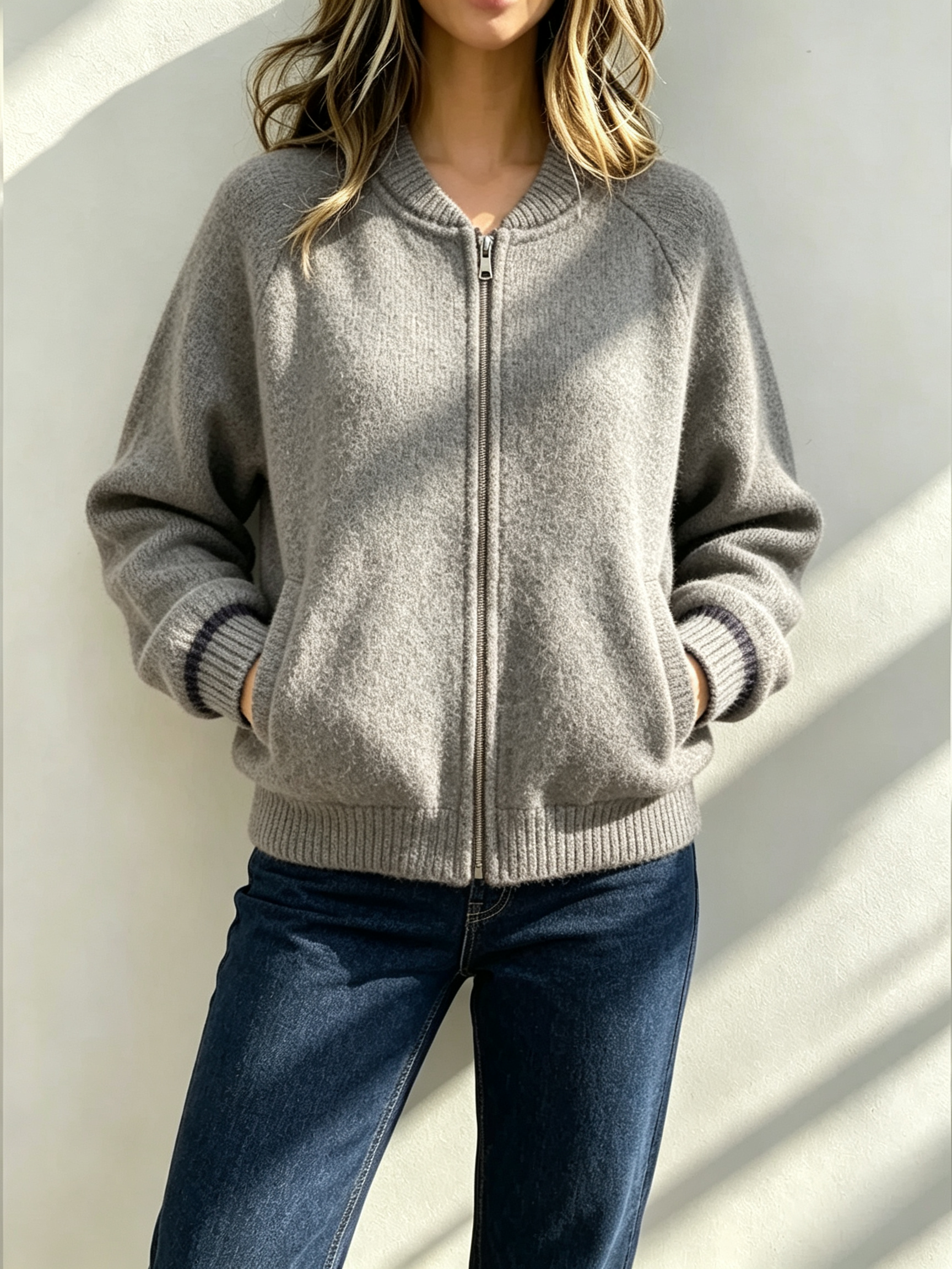 Women's Plush Crew-Neck Zip-Up Jacket