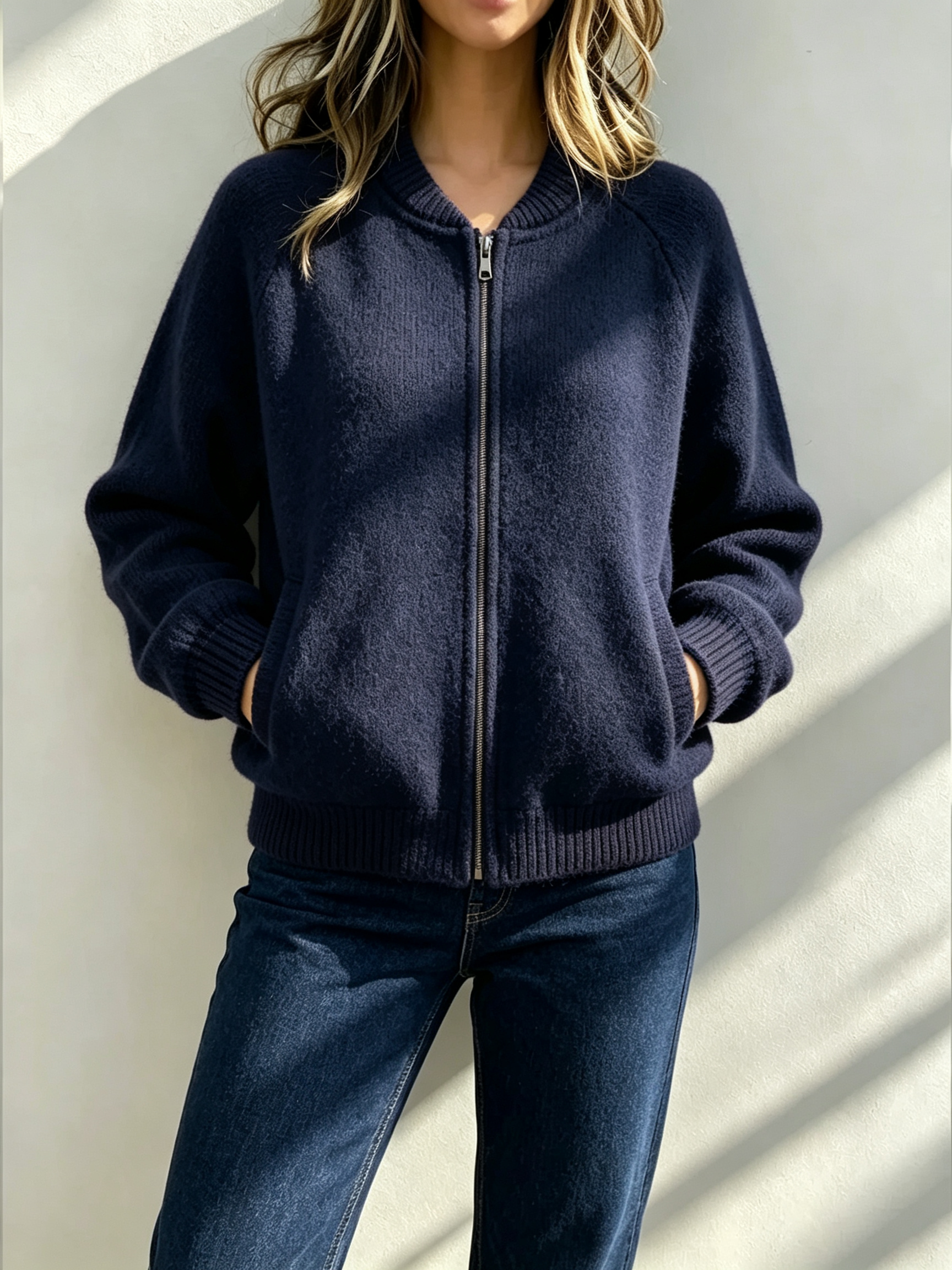 Women's Plush Crew-Neck Zip-Up Jacket