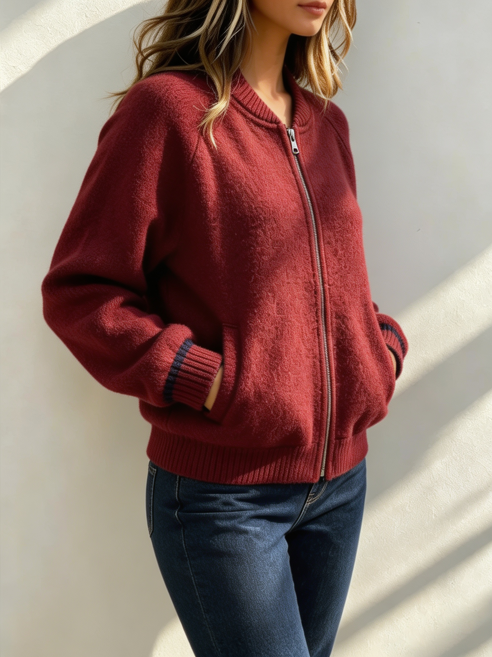 Women's Plush Crew-Neck Zip-Up Jacket