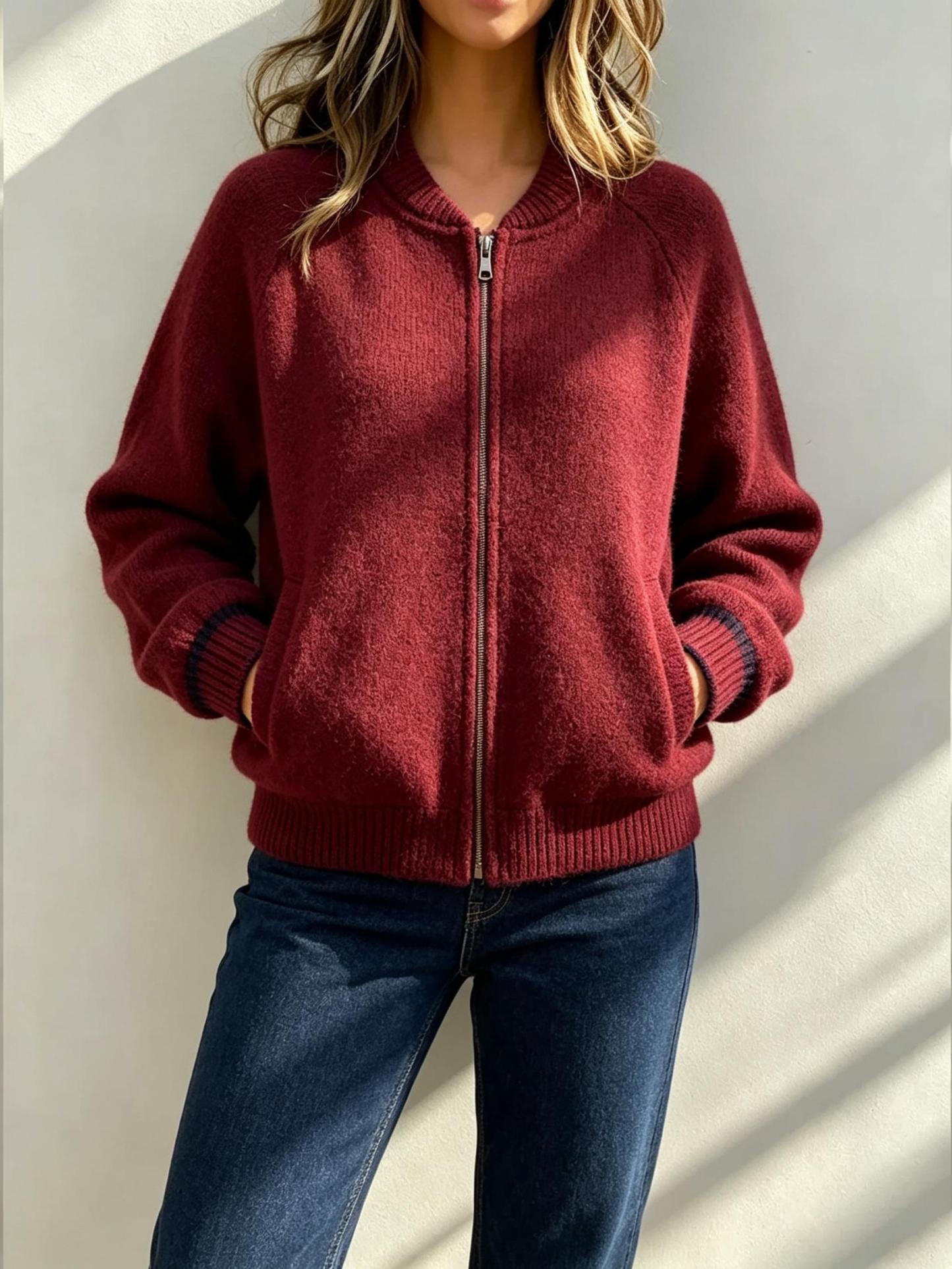 Women's Plush Crew-Neck Zip-Up Jacket