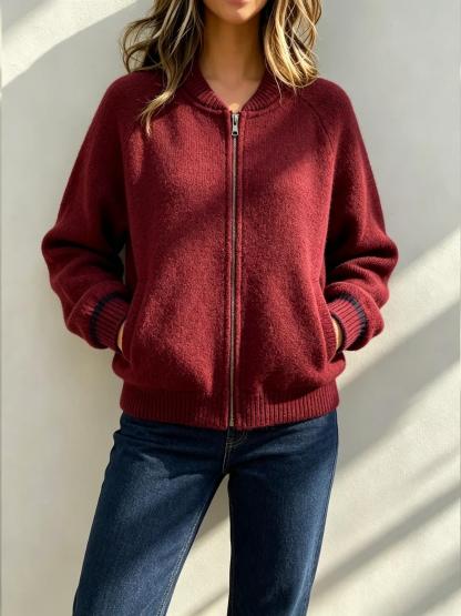 Women's Plush Crew-Neck Zip-Up Jacket