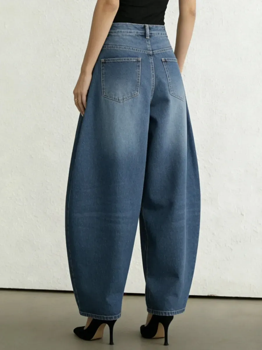 Women's High-waisted Loose-fit Wide-leg Denim Trousers