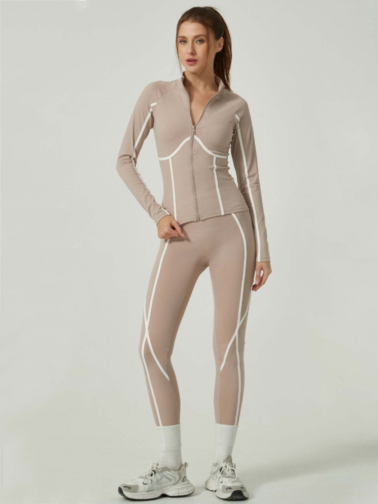 Casual Sporty Color-Blocked High-End Jacket Long-Sleeve Pants Yoga Suit