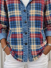Women's Casual Jacket Hoodie Jacket Warm Comfortable Zipper Pocket Buttons Casual Plaid Home Outdoor Vacation Daily Wear Regular Hooded Loose Fit Long Sleeve Outerwear Blue Fall Winter