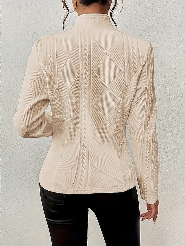 Women's Blazer Comfortable Breathable Pocket Casual Plain Office Street Casual Daily Wear Single Breasted Regular Stand Collar Regular Fit Long Sleeve Outerwear
