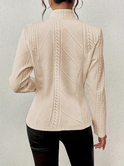 Women's Blazer Comfortable Breathable Pocket Casual Plain Office Street Casual Daily Wear Single Breasted Regular Stand Collar Regular Fit Long Sleeve Outerwear