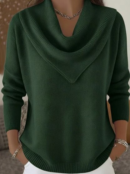 Women's Sweater Pullover Elegant Fashion Streetwear Solid Color Ribbed Cowl Knitted Long Sleeve Regular Tops
