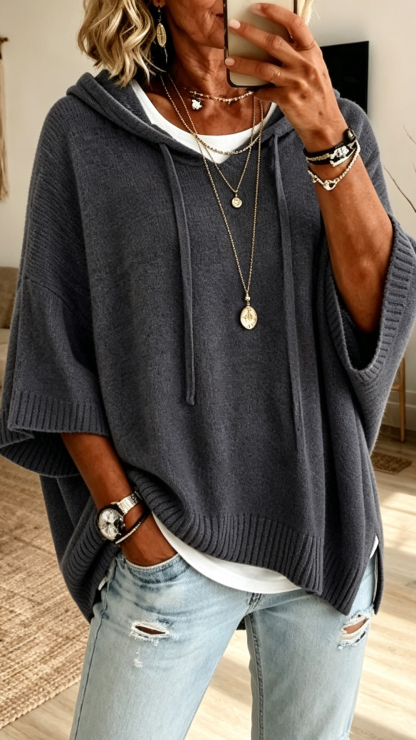 Women's Pullover Sweater Jumper Knit Sweater Streetwear Ribbed Hooded Hooded 3/4 Length Sleeve Long Tops