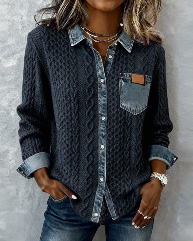 Clearance Sale 🔥 Long-Sleeve Shirt with Denim Patchwork