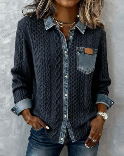 Clearance Sale 🔥 Long-Sleeve Shirt with Denim Patchwork