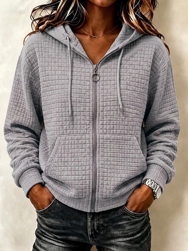 Women's Textured Pullover Hoodie Sweatshirt Warm Active Vintage Long Sleeve Hooded Long Tops Casual Home Holiday Black Pink Brown khaki Light Grey Fall Winter
