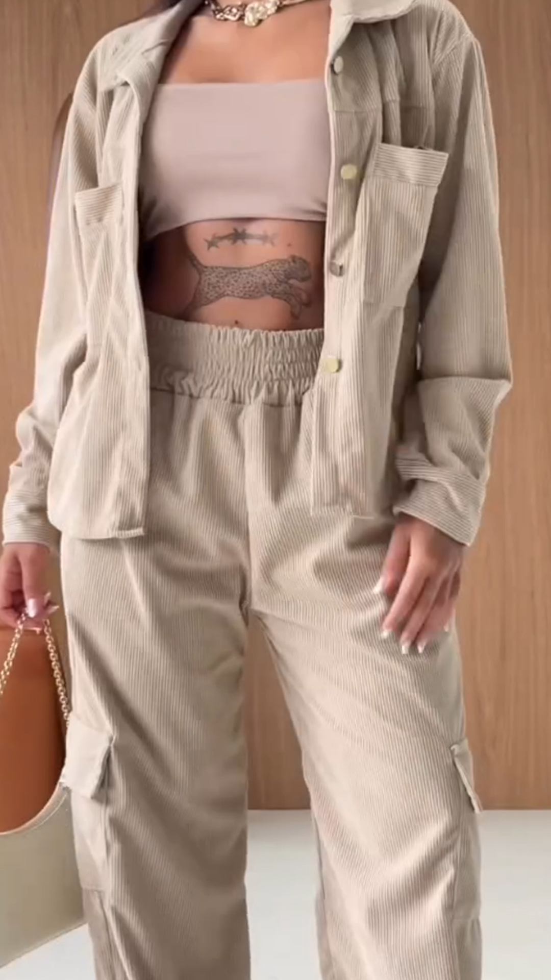 Minimalist Solid Utility Jacket & High Waist Cargo Pants Set