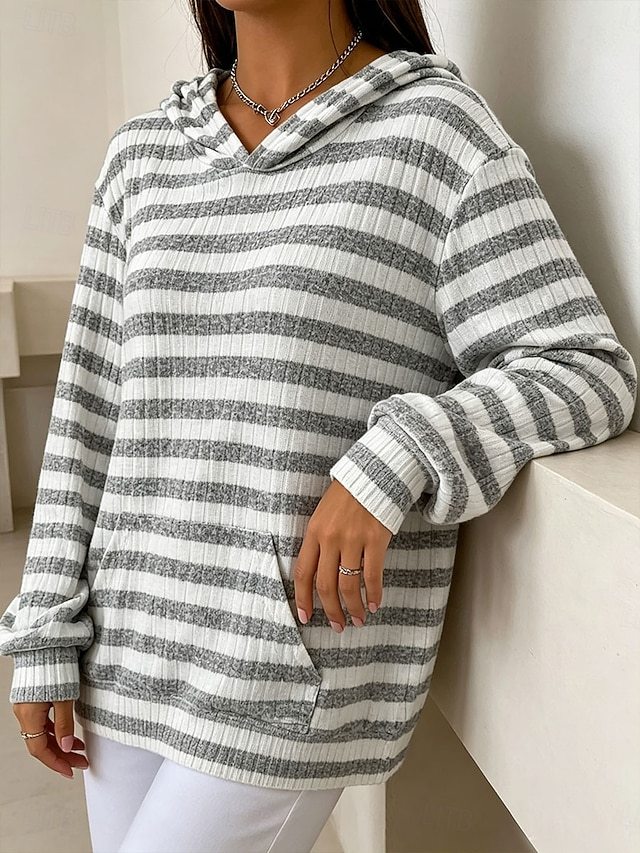 Women's Pullover Hoodie Sweatshirt Striped Casual Long Sleeve Hooded Regular Tops