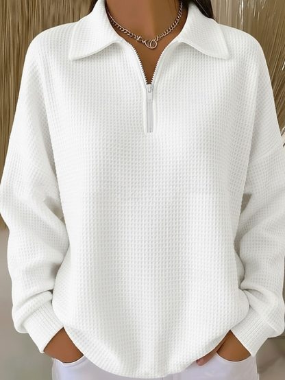 Women's Pullover Sweatshirt Plain Casual Long Sleeve Half Zip Regular Tops Casual Dailywear White Red Orange Fall Winter