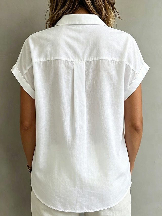 Women's Blouse Ruched Plain Stylish Casual Short Sleeve V Neck Regular Tops Casual Daily White Khaki Black Pink Summer Spring